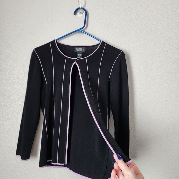 FINITY VINTAGE 90s single button cardigan sweater slinky knit black stripe M