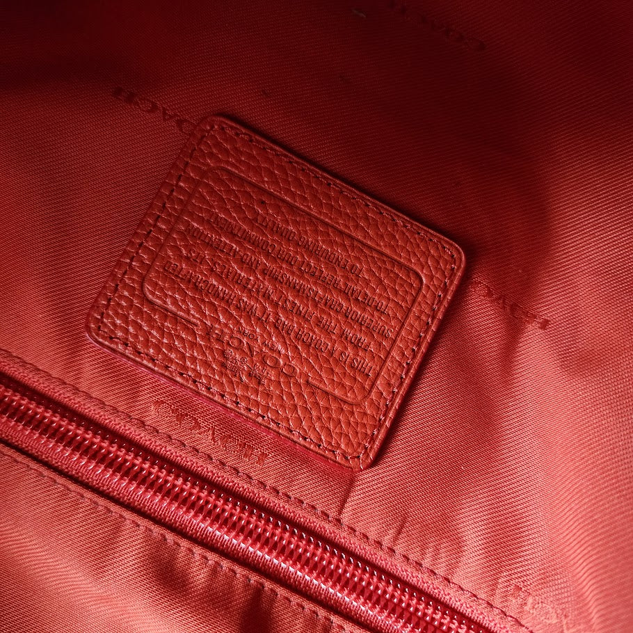 COACH Dufflette Leather Hobo Shoulder Bag Red Slouchy Large Tote