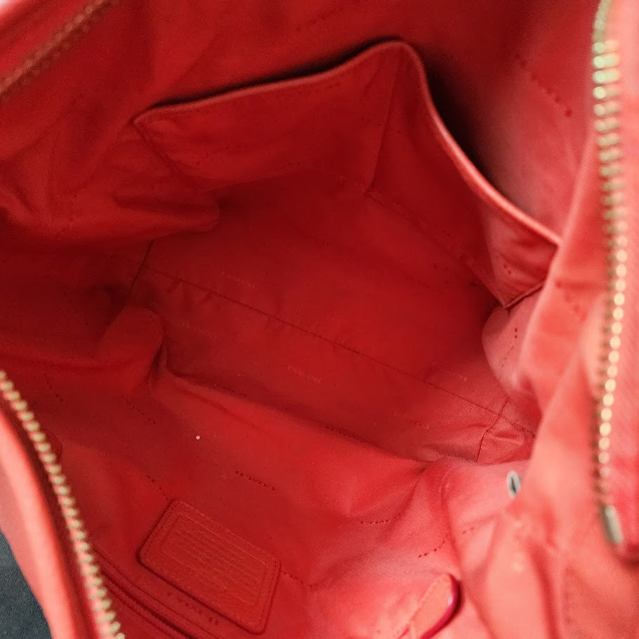 COACH Dufflette Leather Hobo Shoulder Bag Red Slouchy Large Tote