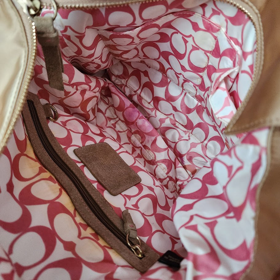 COACH Hamptons Weekend Gold Satin Mini Tote Pink Trim Shoulder Bag