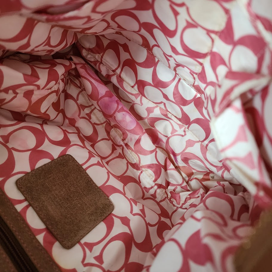 COACH Hamptons Weekend Gold Satin Mini Tote Pink Trim Shoulder Bag
