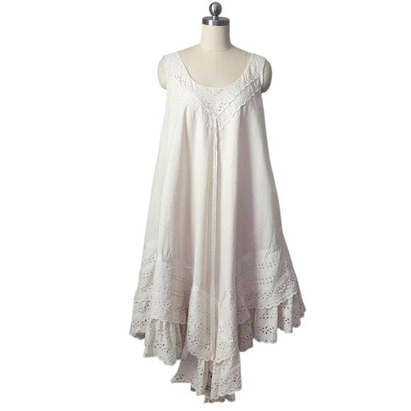 JOSEFA 70's Boho Bridal Eyelet Ruffle Folk Style Prairie dress with shawl/cape