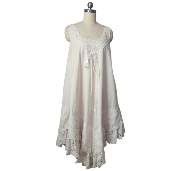 JOSEFA 70's Boho Bridal Eyelet Ruffle Folk Style Prairie dress with shawl/cape