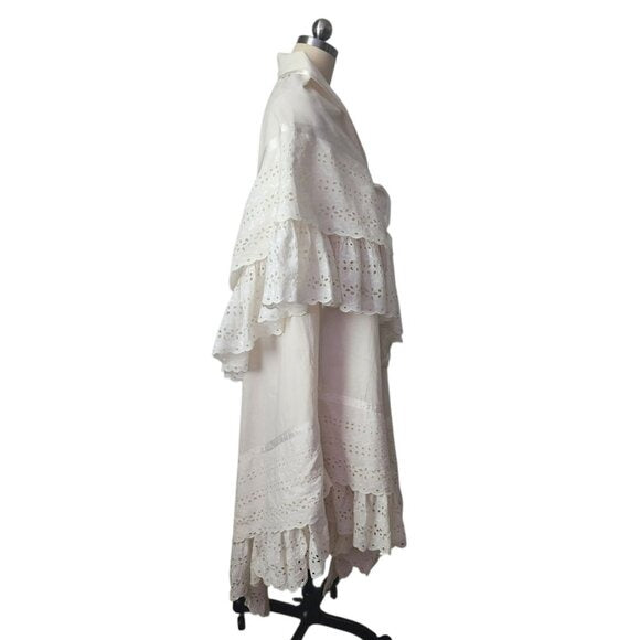 JOSEFA 70's Boho Bridal Eyelet Ruffle Folk Style Prairie dress with shawl/cape