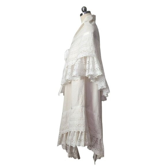 JOSEFA 70's Boho Bridal Eyelet Ruffle Folk Style Prairie dress with shawl/cape