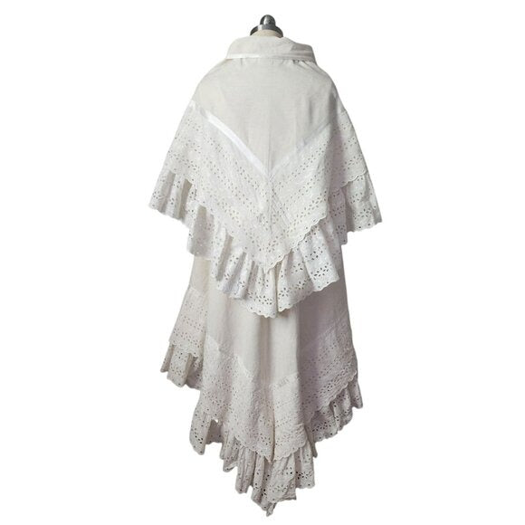 JOSEFA 70's Boho Bridal Eyelet Ruffle Folk Style Prairie dress with shawl/cape