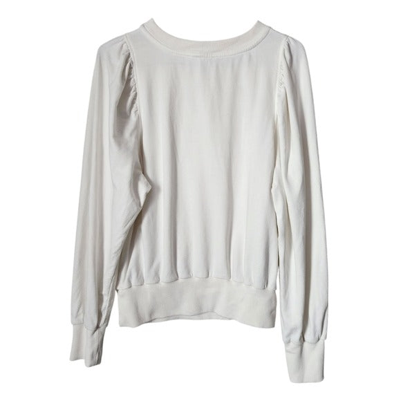 ANTHROPOLOGIE Cream Embroidered sweatshirt puff shoulder floral size S