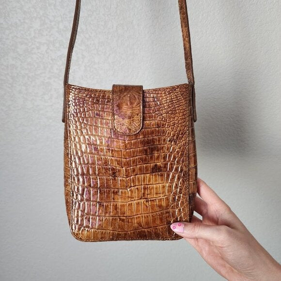 BRAHMIN Marley Crossbody in Pecan Croc Embossed leather mini bag