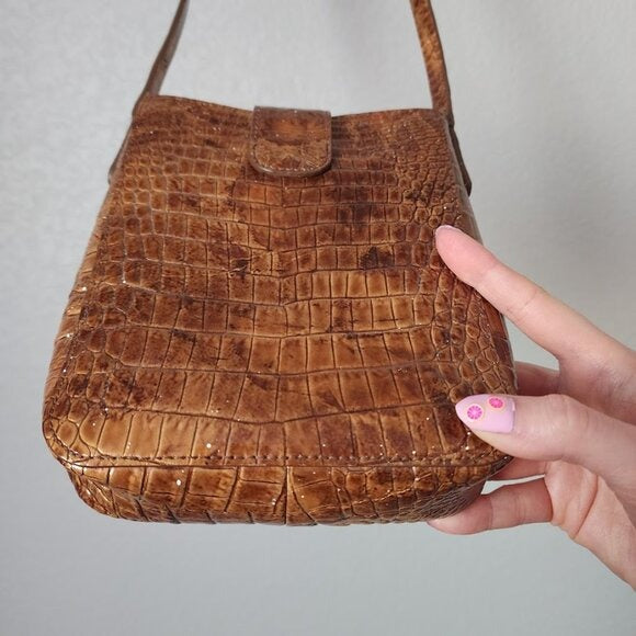 BRAHMIN Marley Crossbody in Pecan Croc Embossed leather mini bag