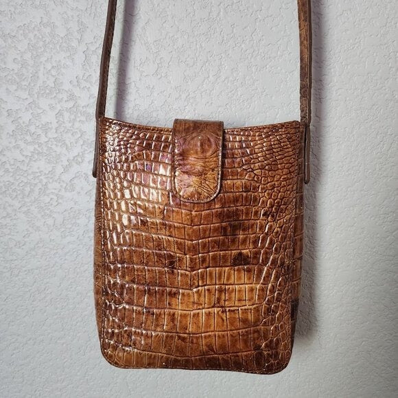 BRAHMIN Marley Crossbody in Pecan Croc Embossed leather mini bag