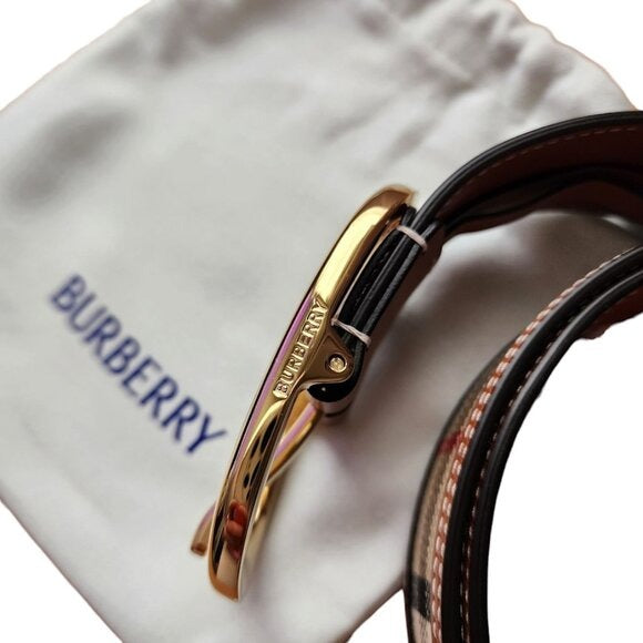 BURBERRY Vintage check and leather belt gold tone hard wear size M