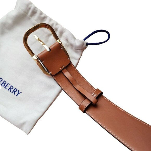 BURBERRY Vintage check and leather belt gold tone hard wear size M