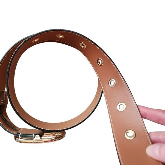 BURBERRY Vintage check and leather belt gold tone hard wear size M