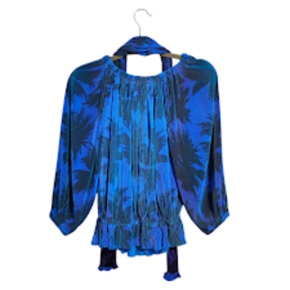 ARCHA PAIRS x VINTAGE 60's Plisse micro pleated skirt blouse set blue purple