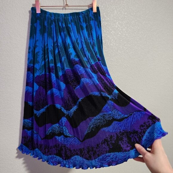 ARCHA PAIRS x VINTAGE 60's Plisse micro pleated skirt blouse set blue purple