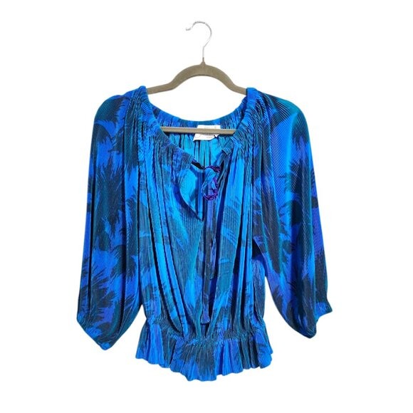 ARCHA PAIRS x VINTAGE 60's Plisse micro pleated skirt blouse set blue purple
