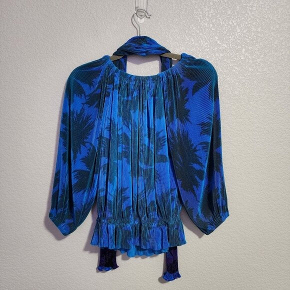 ARCHA PAIRS x VINTAGE 60's Plisse micro pleated skirt blouse set blue purple