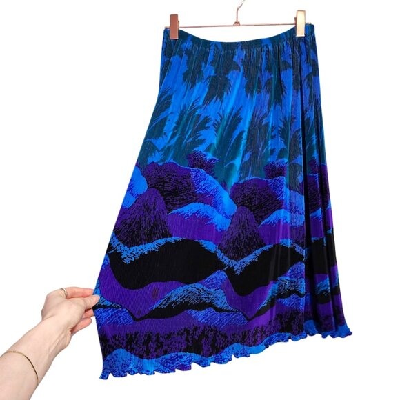 ARCHA PAIRS x VINTAGE 60's Plisse micro pleated skirt blouse set blue purple
