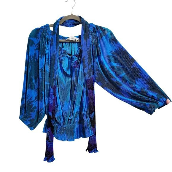 ARCHA PAIRS x VINTAGE 60's Plisse micro pleated skirt blouse set blue purple