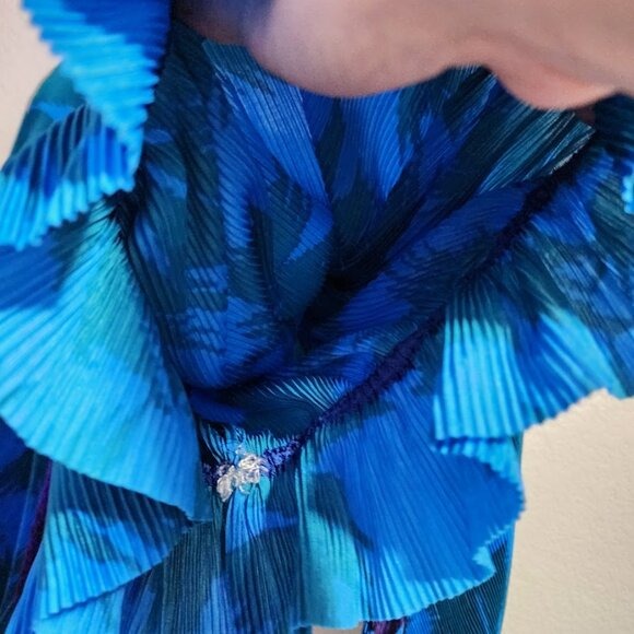ARCHA PAIRS x VINTAGE 60's Plisse micro pleated skirt blouse set blue purple