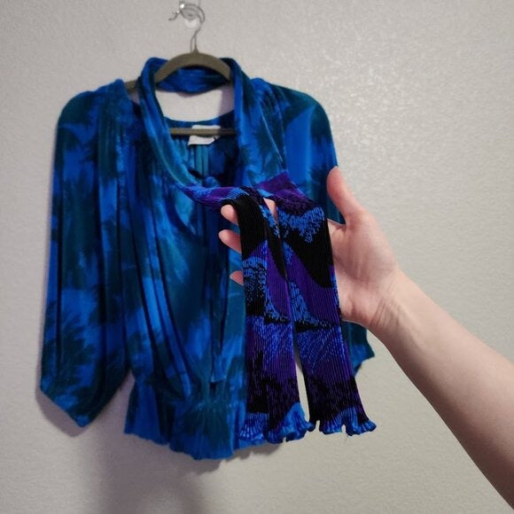 ARCHA PAIRS x VINTAGE 60's Plisse micro pleated skirt blouse set blue purple