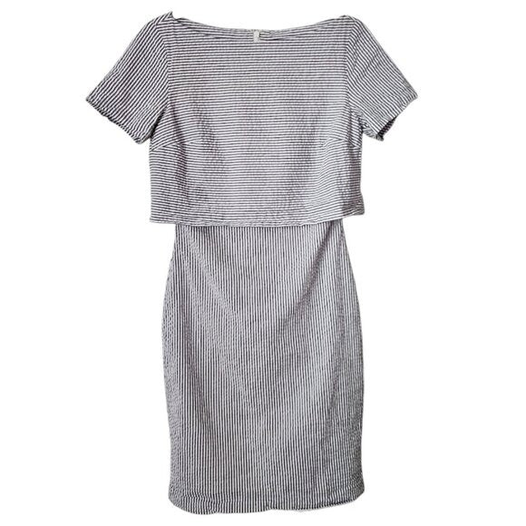 BANANA REPUBLIC Seersucker Layered Dress white grey nautical sailor preppy 0