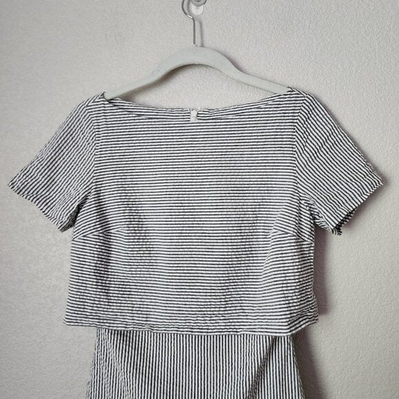 BANANA REPUBLIC Seersucker Layered Dress white grey nautical sailor preppy 0