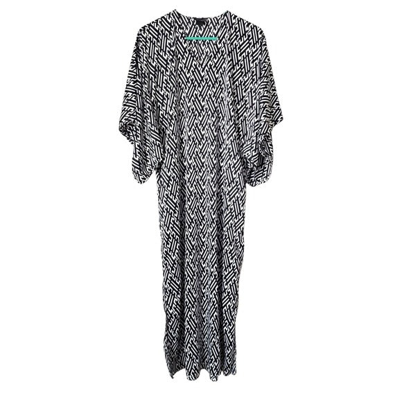 NATORI geometric print black white Caftan maxi wide split sleeve size XS