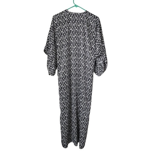NATORI geometric print black white Caftan maxi wide split sleeve size XS