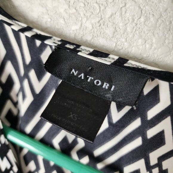 NATORI geometric print black white Caftan maxi wide split sleeve size XS