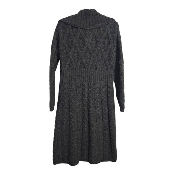 ARAN SWEATER MARKET Knit Trench Sweater coat 100% merino wool charcoal M
