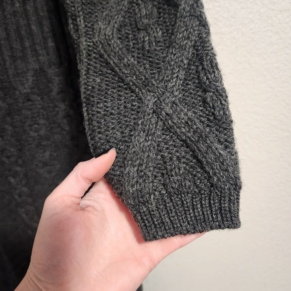 ARAN SWEATER MARKET Knit Trench Sweater coat 100% merino wool charcoal M