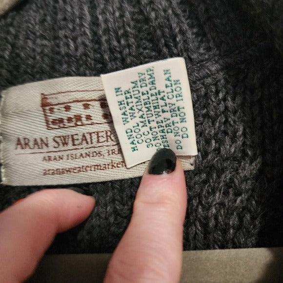 ARAN SWEATER MARKET Knit Trench Sweater coat 100% merino wool charcoal M