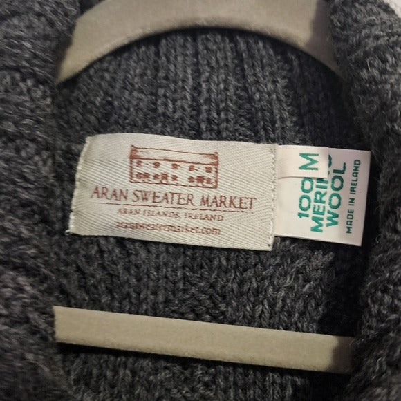ARAN SWEATER MARKET Knit Trench Sweater coat 100% merino wool charcoal M