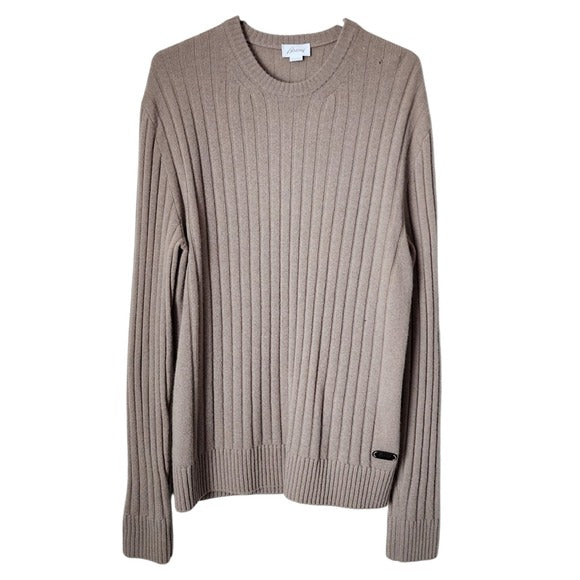 BRIONI 100% Cashmere Ribbed Knit Fashion Jumper crewneck sweater oat 56