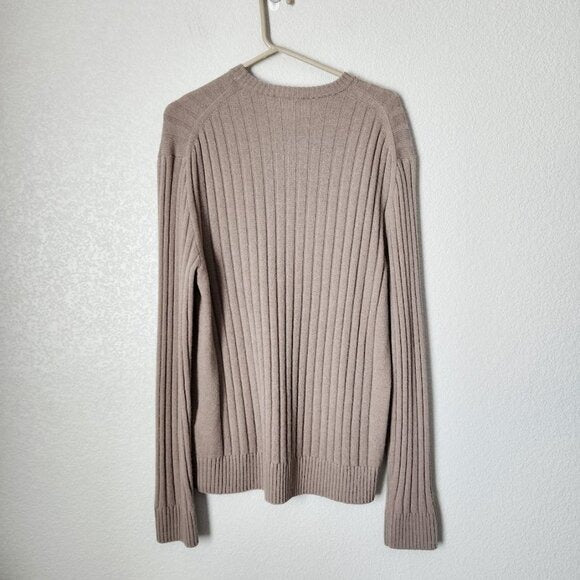 BRIONI 100% Cashmere Ribbed Knit Fashion Jumper crewneck sweater oat 56