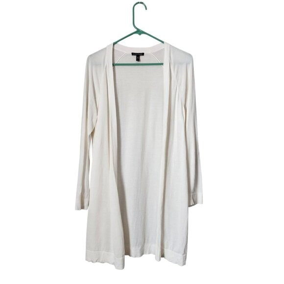 EILEEN FISHER Open Front Lightweight Cardigan Sweater Summer Knit White Size M