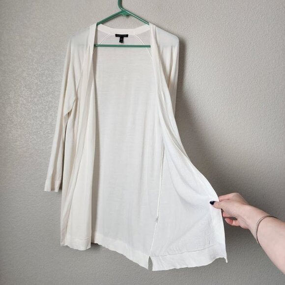 EILEEN FISHER Open Front Lightweight Cardigan Sweater Summer Knit White Size M