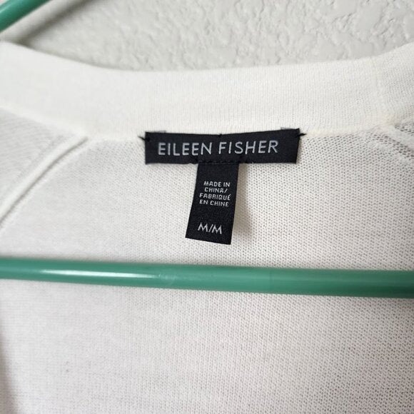 EILEEN FISHER Open Front Lightweight Cardigan Sweater Summer Knit White Size M