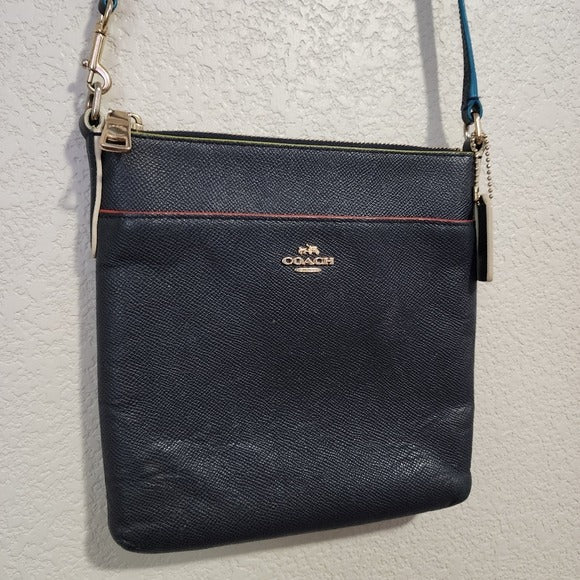 COACH Kitt Crossbody Bag in Navy tri color trim Crossgrain leather