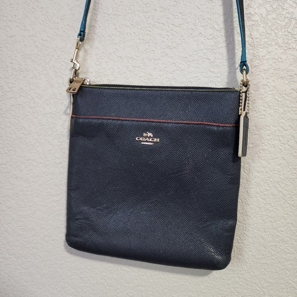 COACH Kitt Crossbody Bag in Navy tri color trim Crossgrain leather