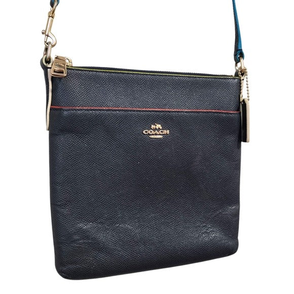 COACH Kitt Crossbody Bag in Navy tri color trim Crossgrain leather