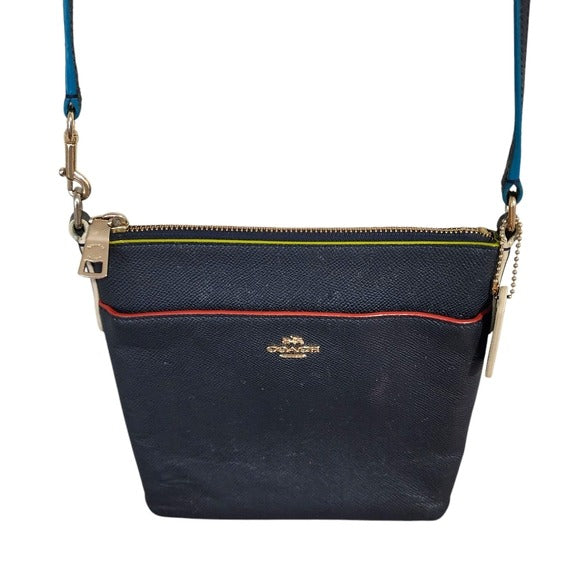 COACH Kitt Crossbody Bag in Navy tri color trim Crossgrain leather