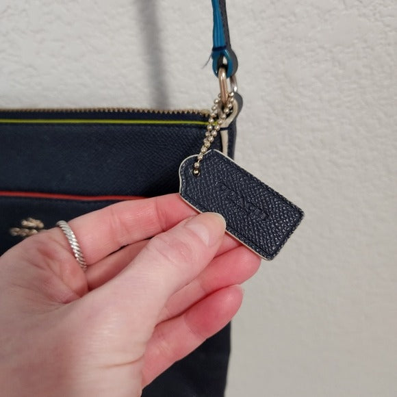 COACH Kitt Crossbody Bag in Navy tri color trim Crossgrain leather