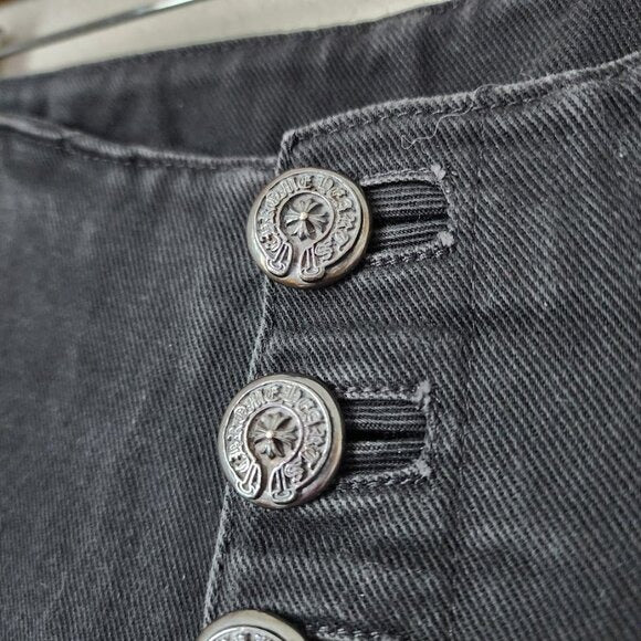 CHROME HEARTS Y2K Fleur De Knee Black Flare Jeans Vintage Denim Size 27