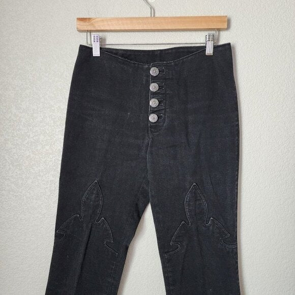 CHROME HEARTS Y2K Fleur De Knee Black Flare Jeans Vintage Denim Size 27
