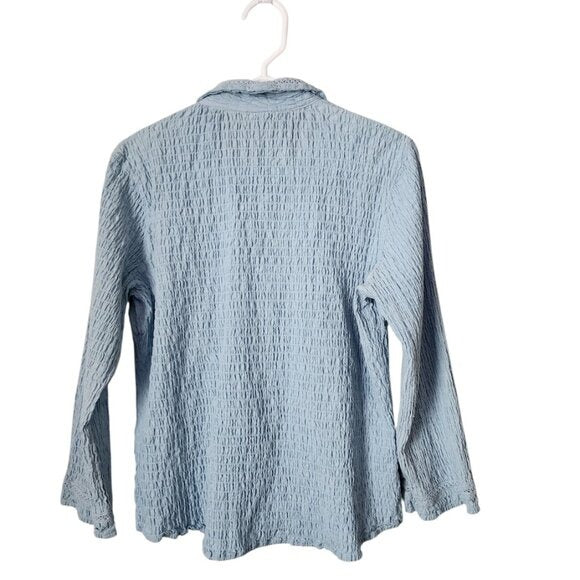 FADED GLORY VINTAGE 90s Textured Crinkle Hook & Eye Shirt Sky Blue XL