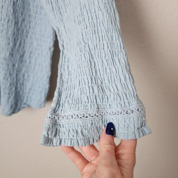 FADED GLORY VINTAGE 90s Textured Crinkle Hook & Eye Shirt Sky Blue XL