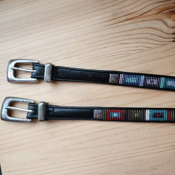 BRIGHTON VINTAGE lot of 2 seed bead belts in black size s/m 32