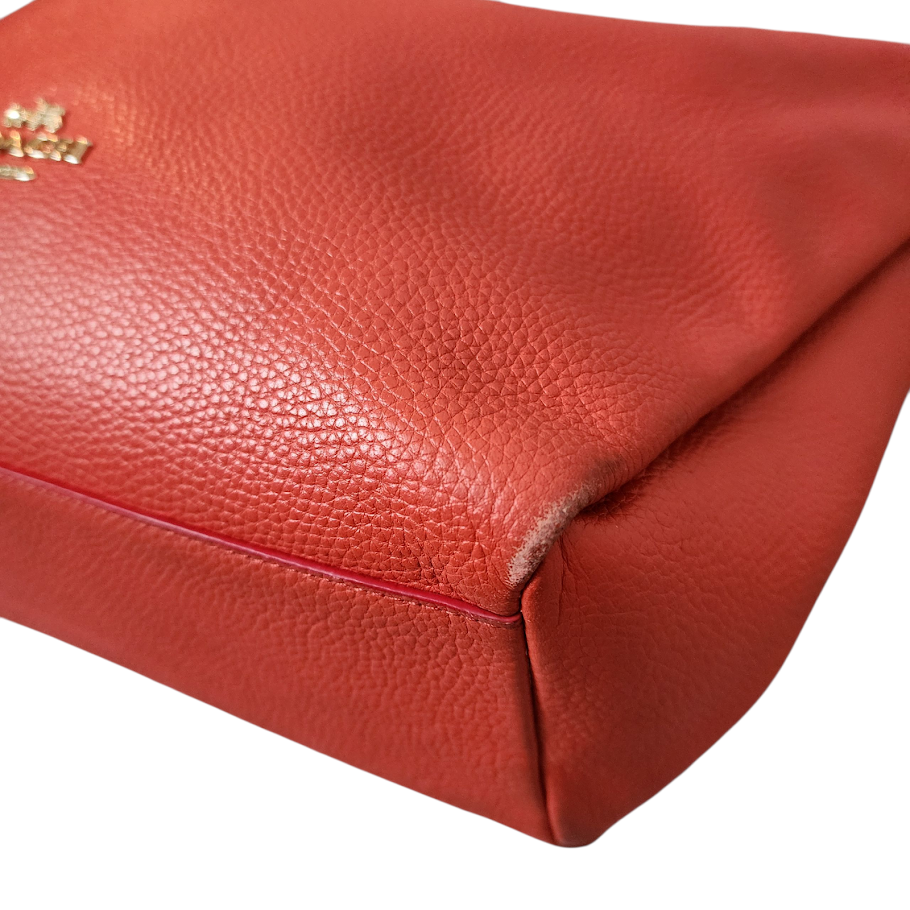 COACH Dufflette Leather Hobo Shoulder Bag Red Slouchy Large Tote